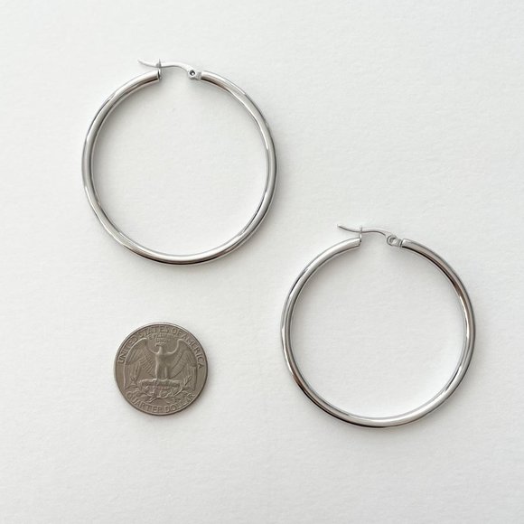 50 mm Silver Hoop Earrings Stainless Steel Earrings​​​​​​​​​​​​​​​​​​​​​​​ - Picture 3 of 4